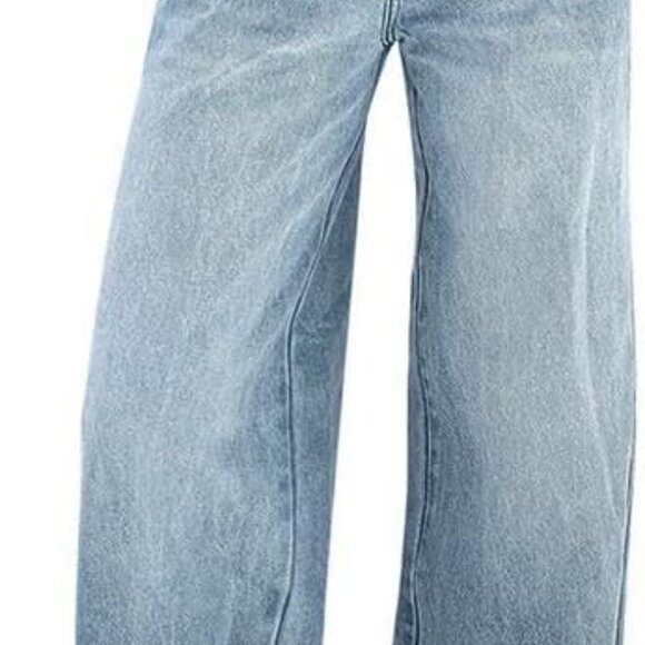 Stylish Women's Y2K Wide Leg Denim Pants - Distressed Mid Rise Light Blue - Picture 1 of 5